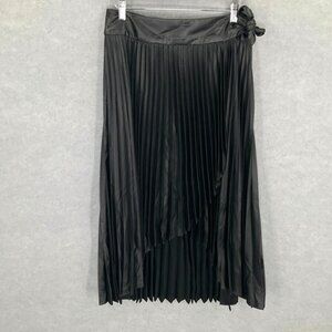 White House Black Market Pleated Midi Skirt Asymmetric Hem Bow Size 8 Elegant